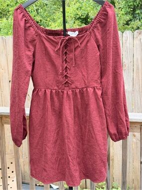 Kirious Burgundy Lace-Up Peasant Dress NWT Sz M